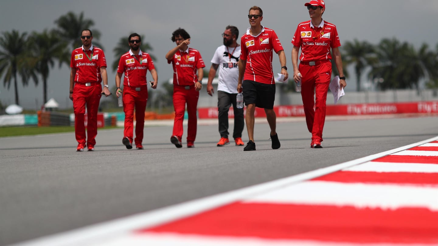 Sebastian Vettel (GER) Ferrari walks the track at Formula One World Championship, Rd15, Malaysian Grand Prix, Preparations, Sepang, Malaysia, Thursday 28 September 2017. © Kym Illman/Sutton Images