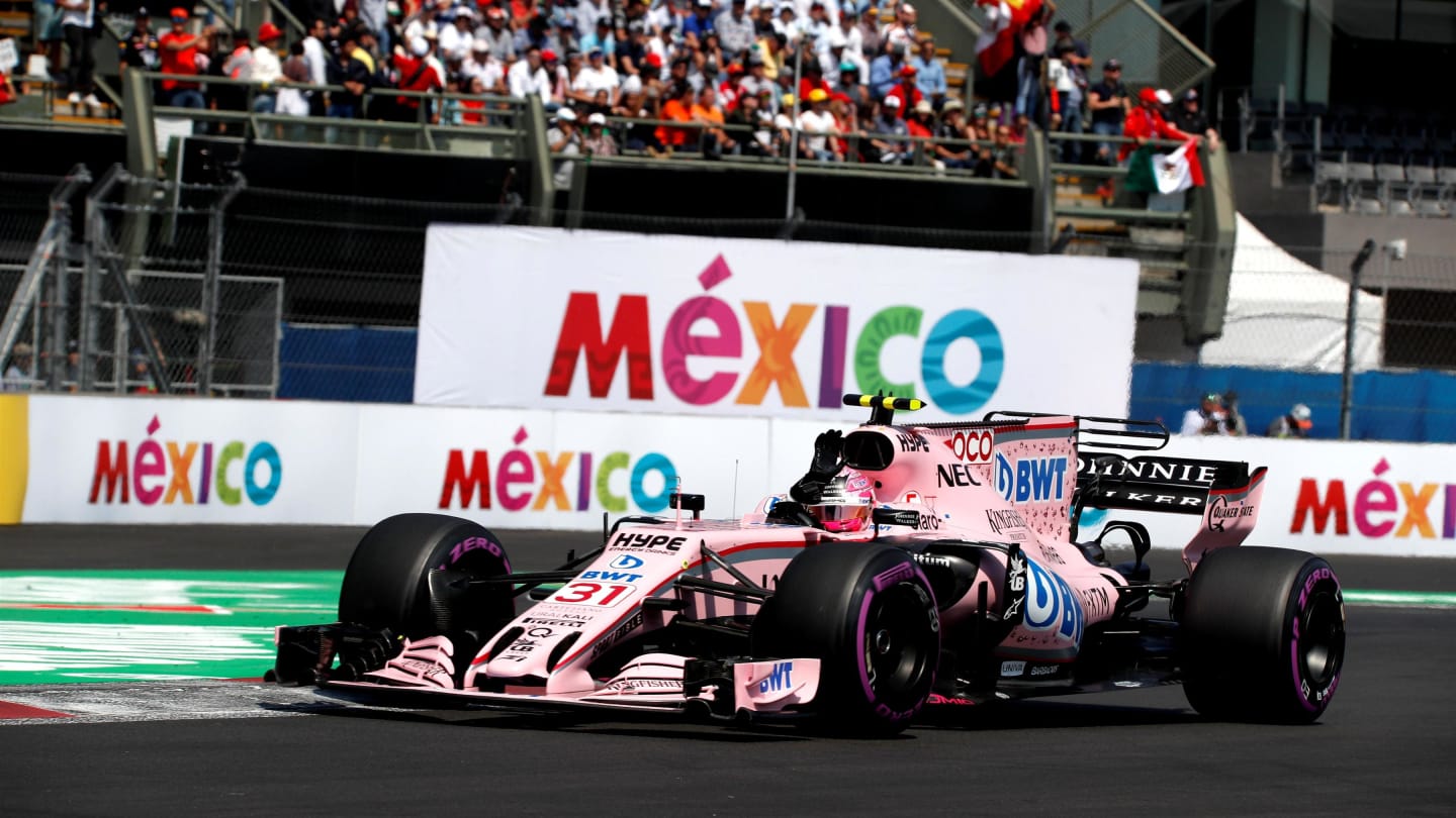 Esteban Ocon (FRA) Force India VJM10 waves to the fans at Formula One World Championship, Rd18, Mexican Grand Prix, Qualifying, Circuit Hermanos Rodriguez, Mexico City, Mexico, Saturday 28 October 2017. © Manuel Goria/Sutton Images