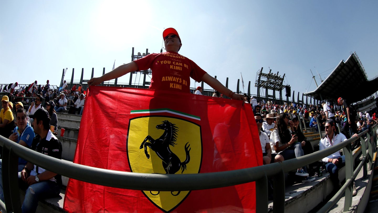 Ferrari fan with ferrari flag at Formula One World Championship, Rd18, Mexican Grand Prix, Qualifying, Circuit Hermanos Rodriguez, Mexico City, Mexico, Saturday 28 October 2017. © Manuel Goria/Sutton Images