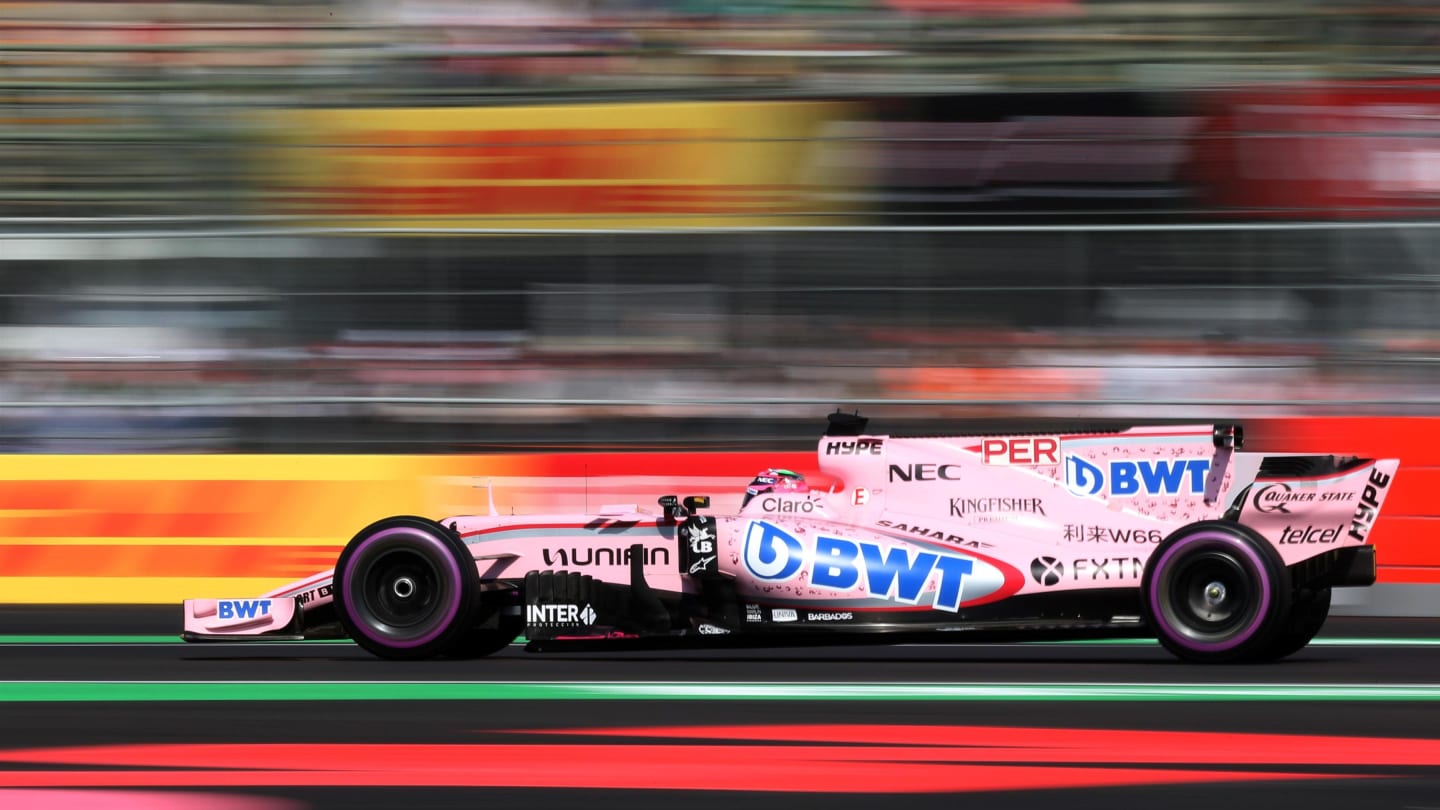 Sergio Perez (MEX) Force India VJM10 at Formula One World Championship, Rd18, Mexican Grand Prix, Qualifying, Circuit Hermanos Rodriguez, Mexico City, Mexico, Saturday 28 October 2017. © Mirko Stange/Sutton Images