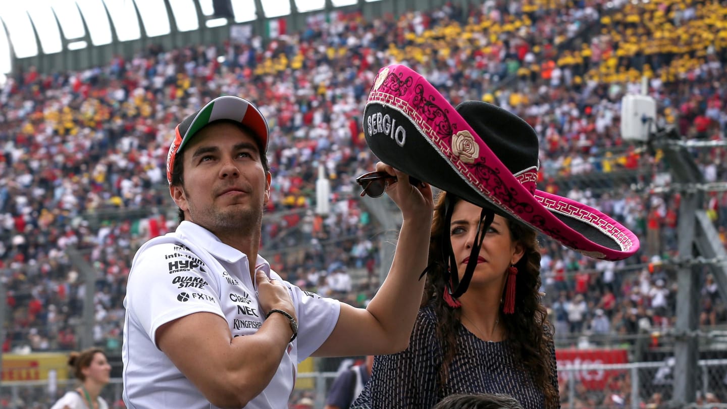 Sergio Perez (MEX) Force India on the drivers parade with Sombrero hat at Formula One World