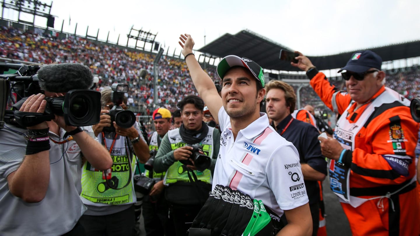 Sergio Perez (MEX) Force India on the drivers parade at Formula One World Championship, Rd18,