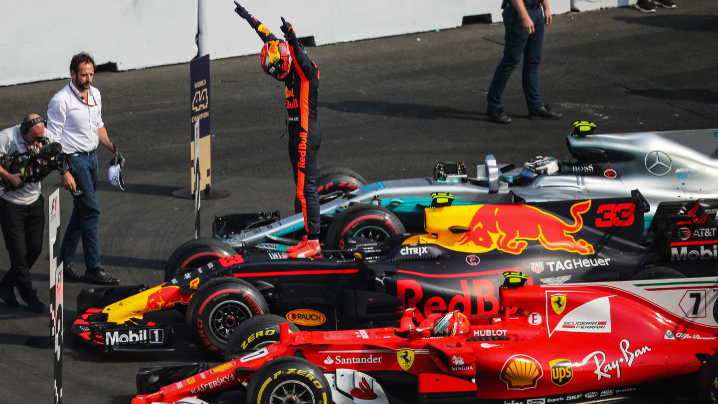 Race winner Max Verstappen (NED) Red Bull Racing RB13 celebrates in parc ferme at Formula One World Championship, Rd18, Mexican Grand Prix, Race, Circuit Hermanos Rodriguez, Mexico City, Mexico, Sunday 29 October 2017. © Kym Illman/Sutton Images