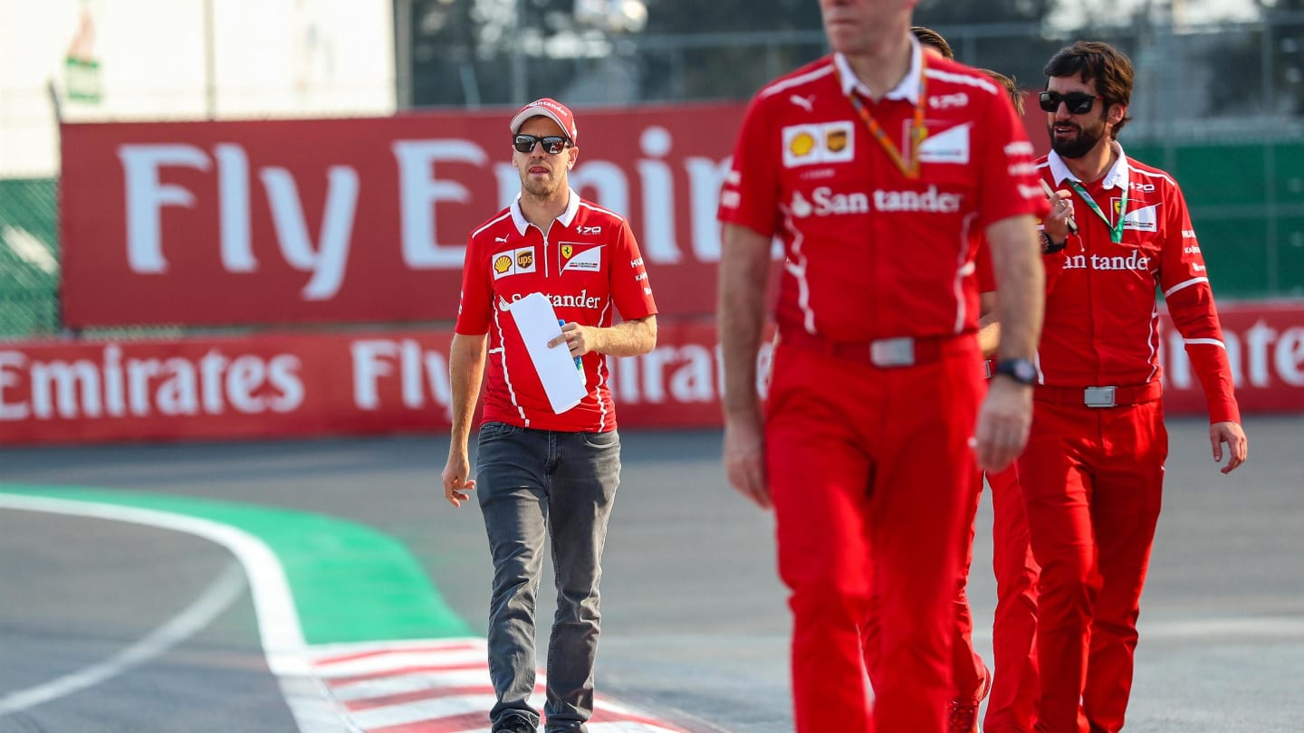 Sebastian Vettel (GER) Ferrari walks the track at Formula One World Championship, Rd18, Mexican Grand Prix, Preparations, Circuit Hermanos Rodriguez, Mexico City, Mexico, Thursday 26 October 2017. © Kym Illman/Sutton Images