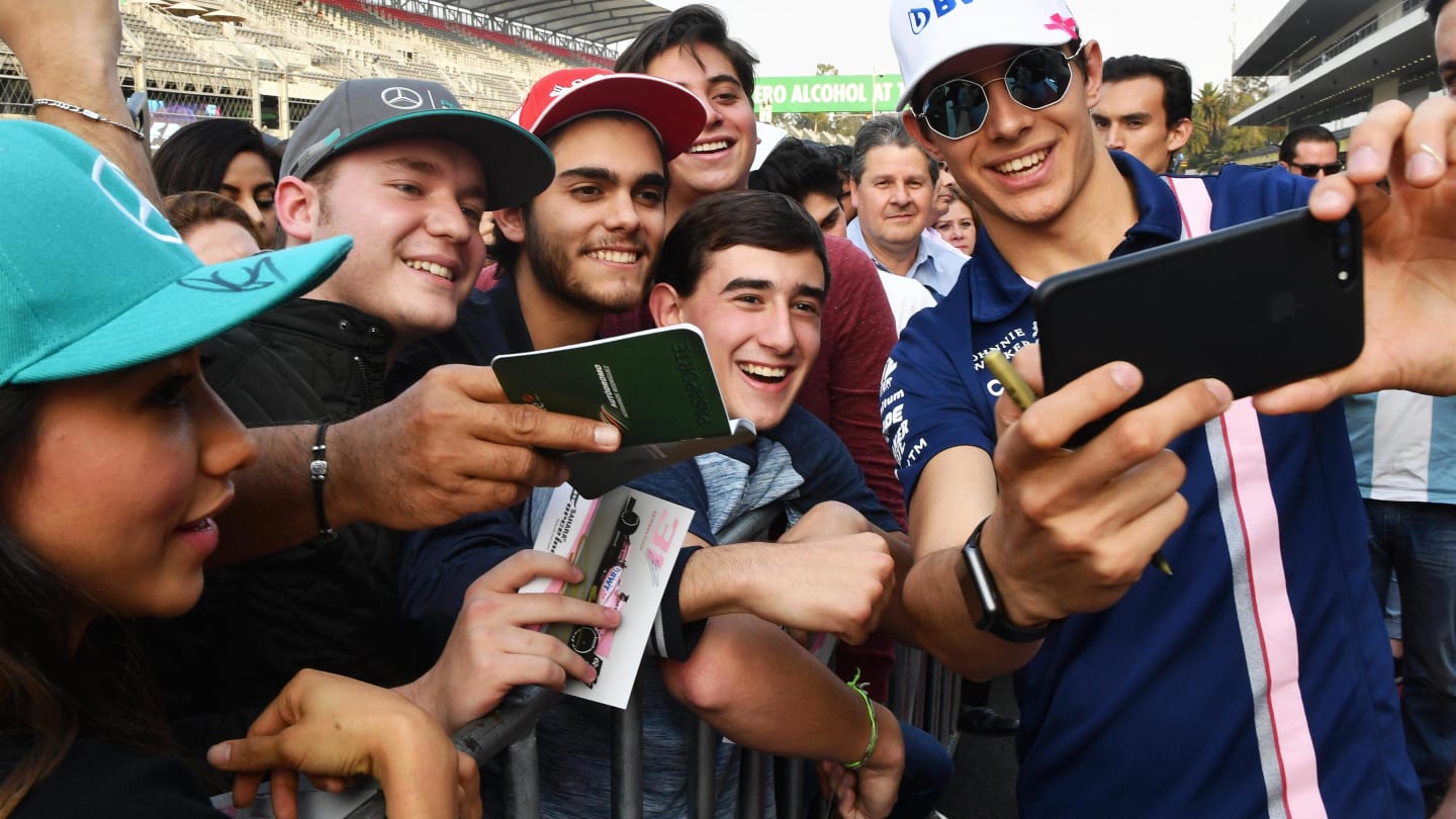 Esteban Ocon (FRA) Force India F1 fans selfie at Formula One World Championship, Rd18, Mexican Grand Prix, Preparations, Circuit Hermanos Rodriguez, Mexico City, Mexico, Thursday 26 October 2017. © Mark Sutton/Sutton Images