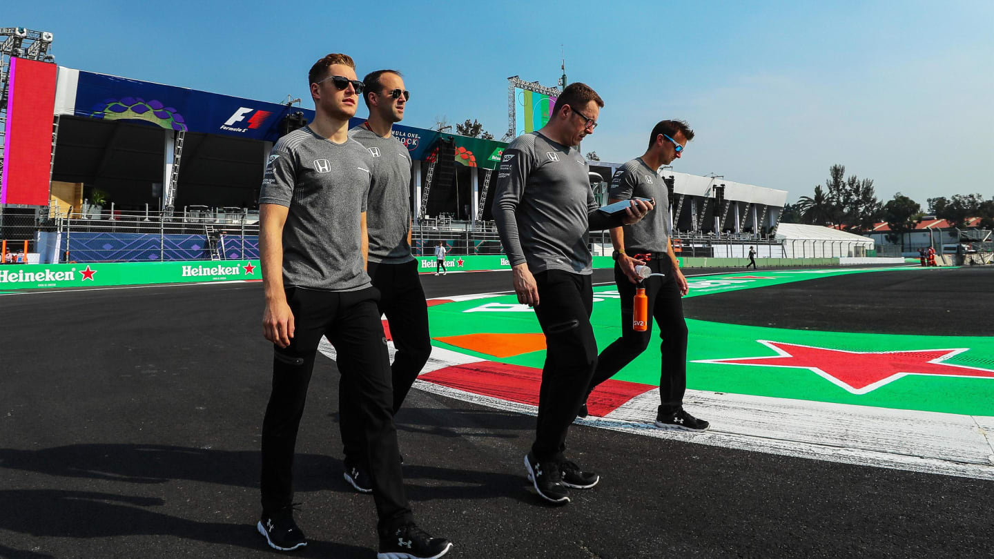 Stoffel Vandoorne (BEL) McLaren walks the track at Formula One World Championship, Rd18, Mexican Grand Prix, Preparations, Circuit Hermanos Rodriguez, Mexico City, Mexico, Thursday 26 October 2017. © Kym Illman/Sutton Images