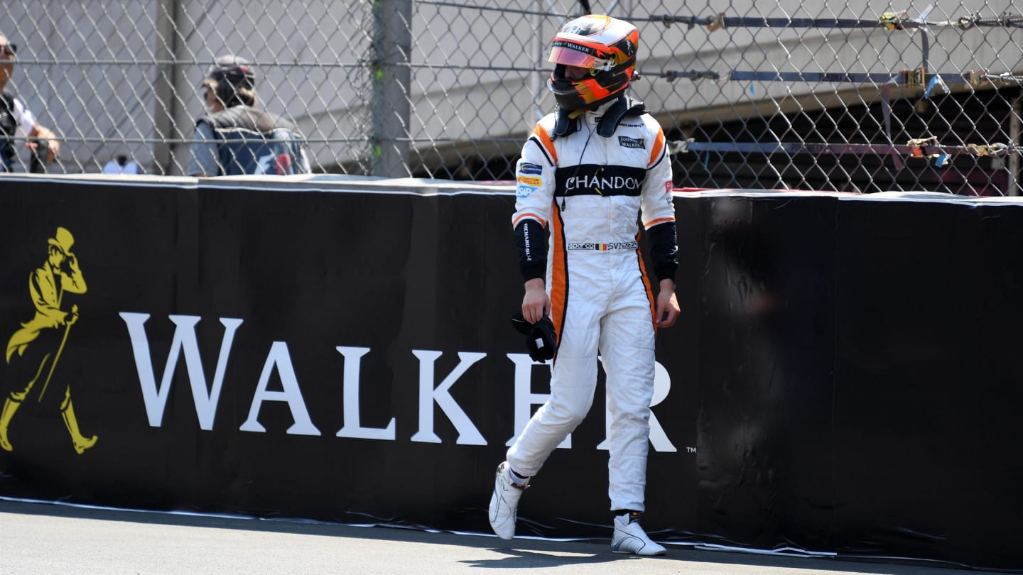 Stoffel Vandoorne (BEL) McLaren walks in after crashing in Q2 at Formula One World Championship, Rd6, Monaco Grand Prix, Qualifying, Monte-Carlo, Monaco, Saturday 27 May 2017. © Sutton Images