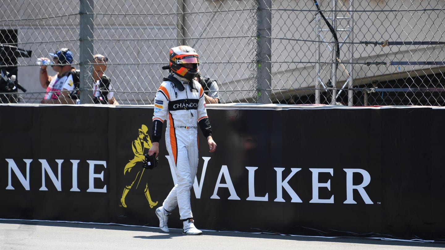 Stoffel Vandoorne (BEL) McLaren walks away after crashing in Q2 at Formula One World Championship, Rd6, Monaco Grand Prix, Qualifying, Monte-Carlo, Monaco, Saturday 27 May 2017. © Sutton Images