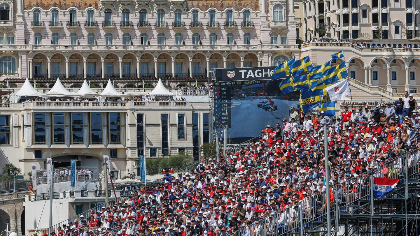 Fans and atmosphere in the grandstand at Formula One World Championship, Rd6, Monaco Grand Prix, Race, Monte-Carlo, Monaco, Sunday 28 May 2017. © Sutton Images