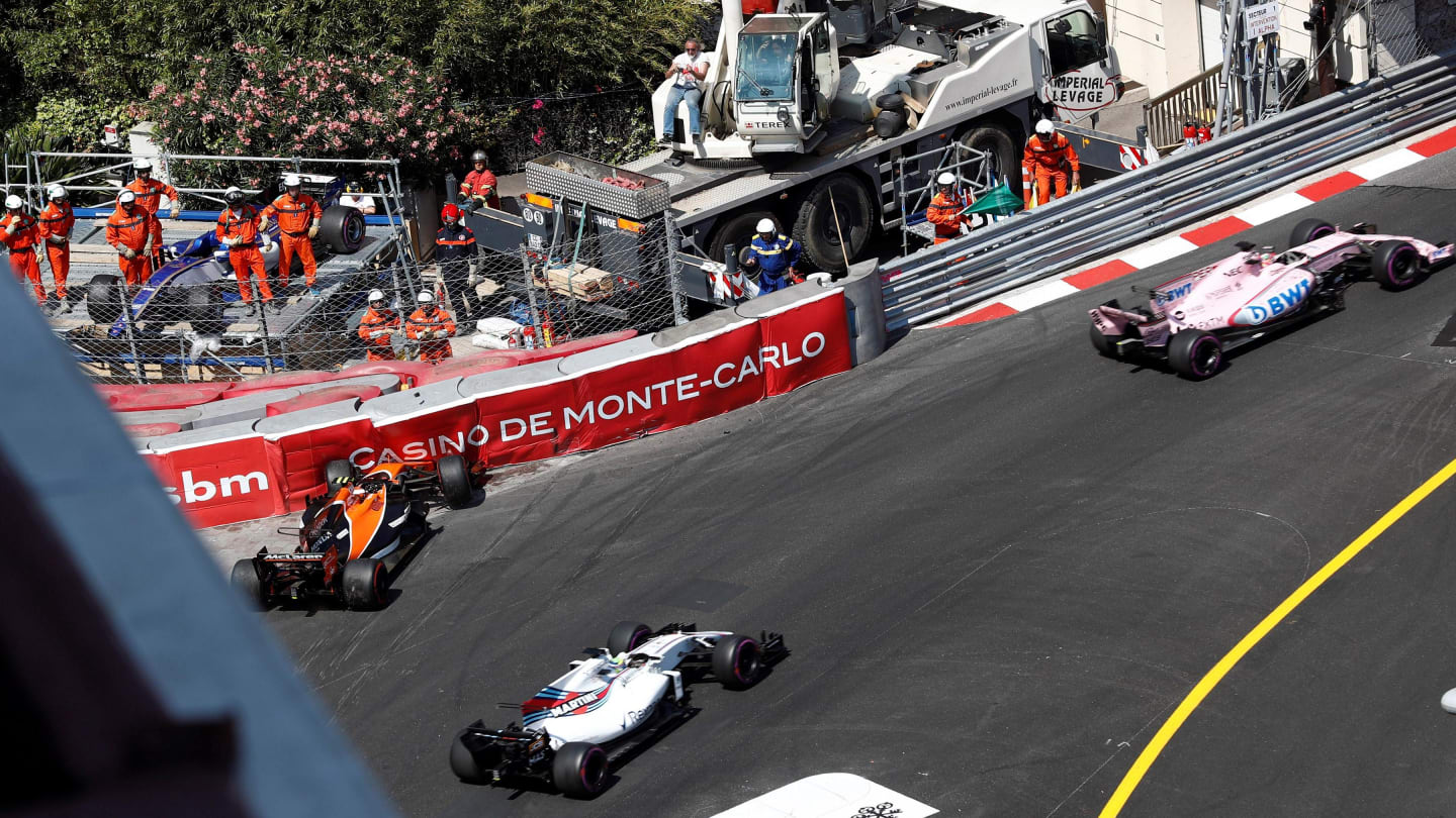 Stoffel Vandoorne (BEL) McLaren MCL32 crashes at Formula One World Championship, Rd6, Monaco Grand Prix, Race, Monte-Carlo, Monaco, Sunday 28 May 2017. © Sutton Images
