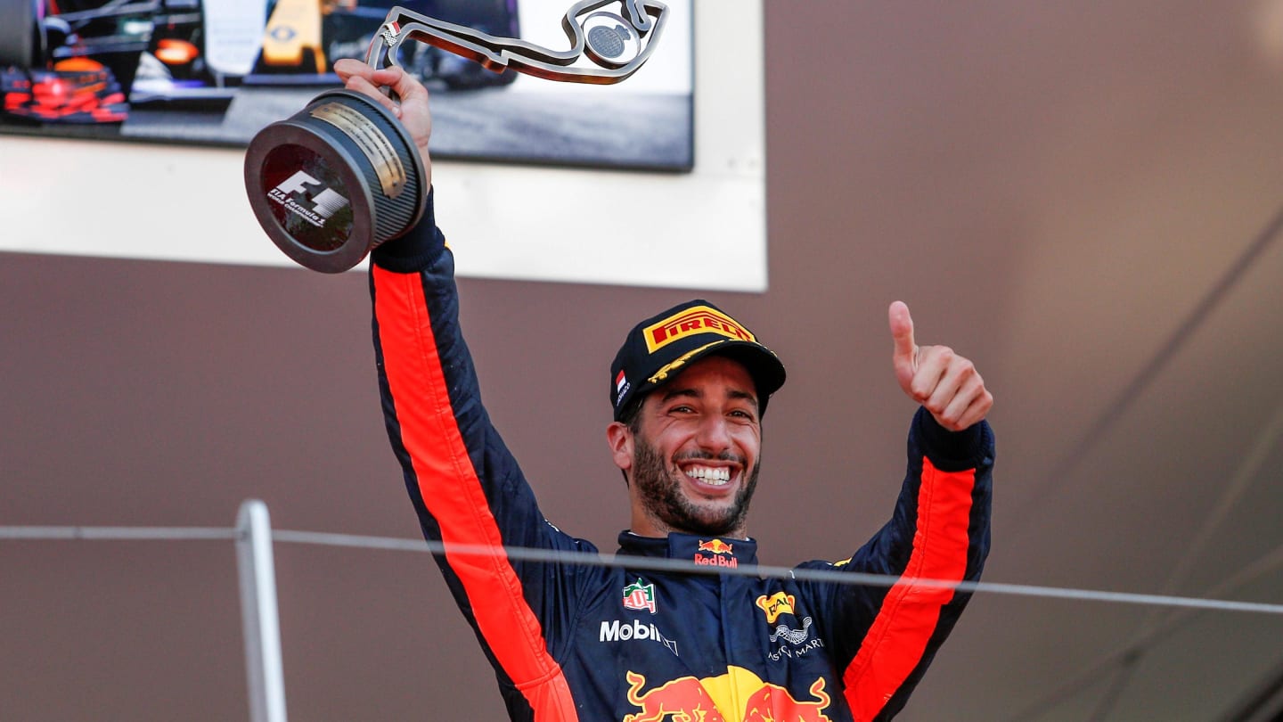 Daniel Ricciardo (AUS) Red Bull Racing celebrates with the trophy on the podium at Formula One World Championship, Rd6, Monaco Grand Prix, Race, Monte-Carlo, Monaco, Sunday 28 May 2017. © Sutton Images