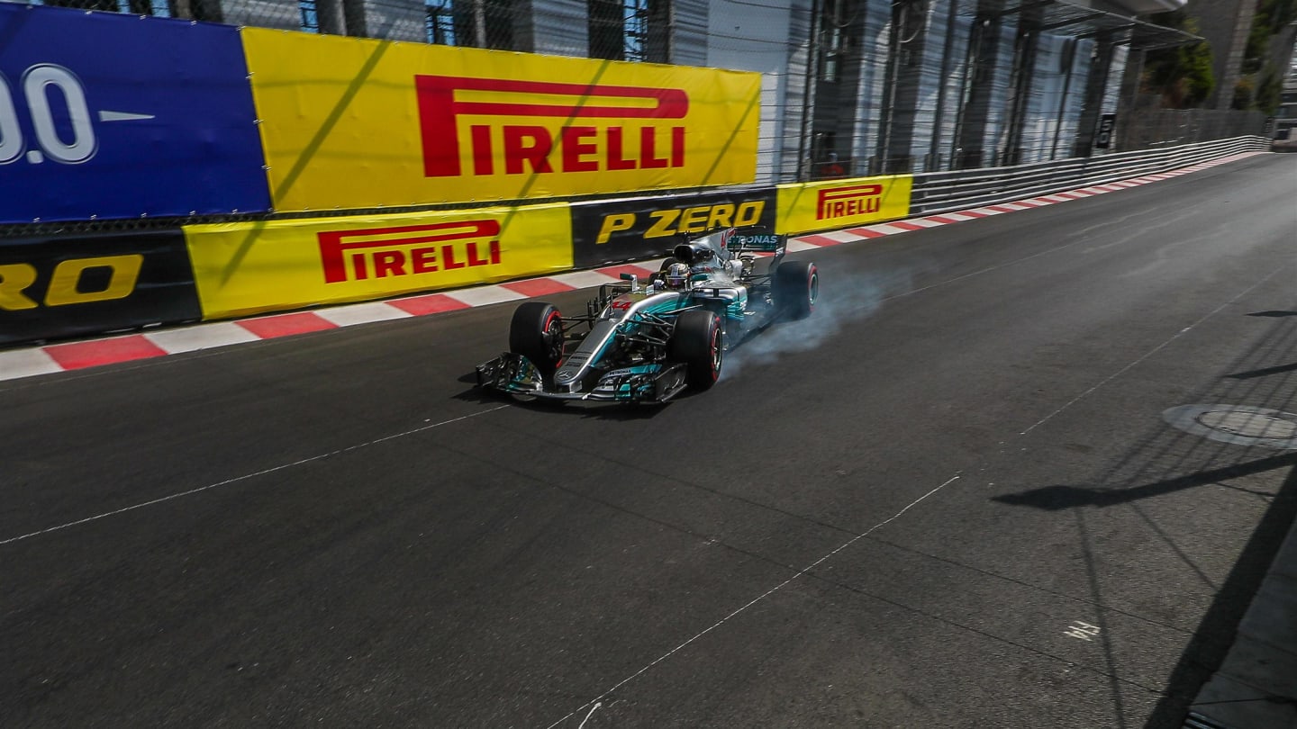 Lewis Hamilton (GBR) Mercedes-Benz F1 W08 Hybrid locks up at Formula One World Championship, Rd6, Monaco Grand Prix, Practice, Monte-Carlo, Monaco, Thursday 25 May 2017. © Sutton Images