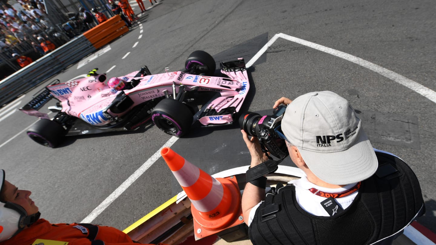 Photographer shoots Esteban Ocon (FRA) Force India VJM10 at Formula One World Championship, Rd6, Monaco Grand Prix, Practice, Monte-Carlo, Monaco, Thursday 25 May 2017. © Sutton Images