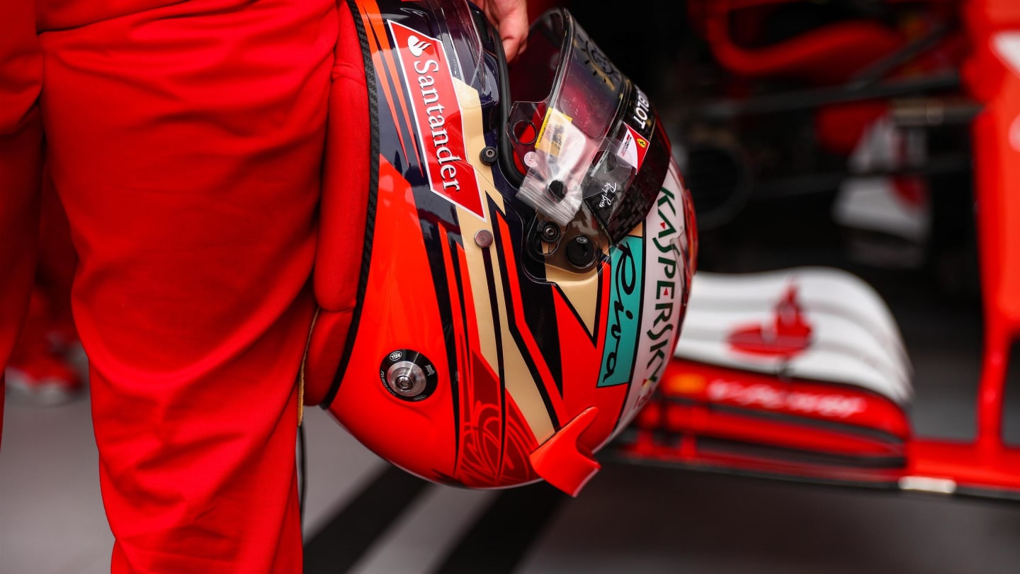 The helmet of Kimi Raikkonen (FIN) Ferrari at Formula One World Championship, Rd6, Monaco Grand Prix, Practice, Monte-Carlo, Monaco, Thursday 25 May 2017. © Sutton Images