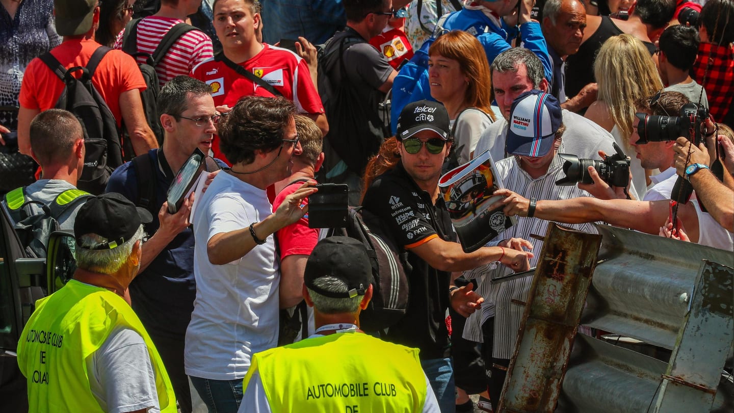 Sergio Perez (MEX) Force India meets and signs autographs for the fans at Formula One World Championship, Rd6, Monaco Grand Prix, Preparations, Monte-Carlo, Monaco, Wednesday 24 May 2017. © Sutton Images