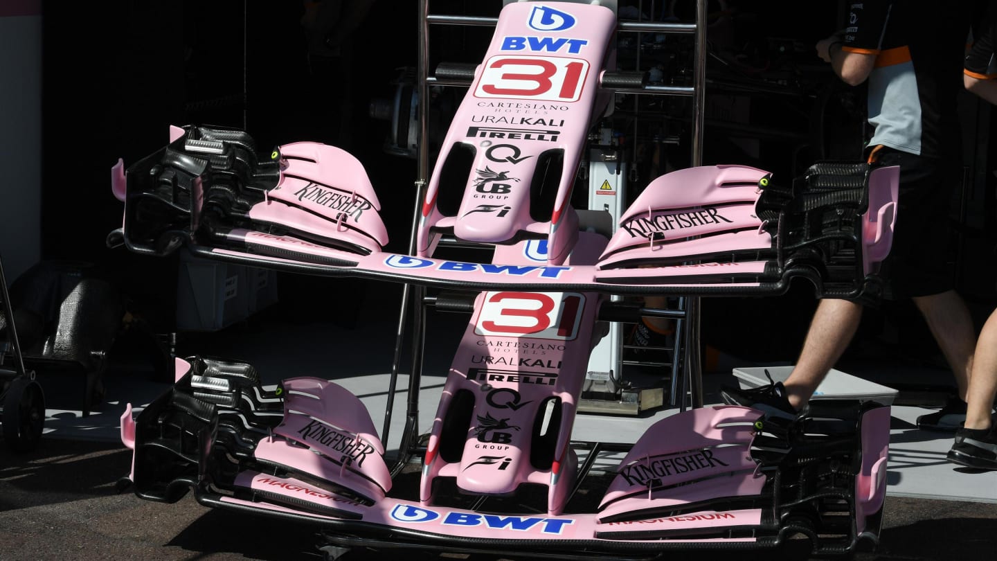 Force India VJM10 nose and front wings at Formula One World Championship, Rd6, Monaco Grand Prix, Preparations, Monte-Carlo, Monaco, Wednesday 24 May 2017. © Sutton Images