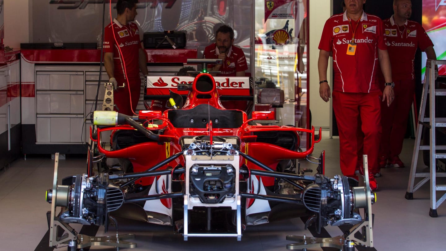 Ferrari SF70-H in the garage at Formula One World Championship, Rd6, Monaco Grand Prix, Preparations, Monte-Carlo, Monaco, Wednesday 24 May 2017. © Sutton Images