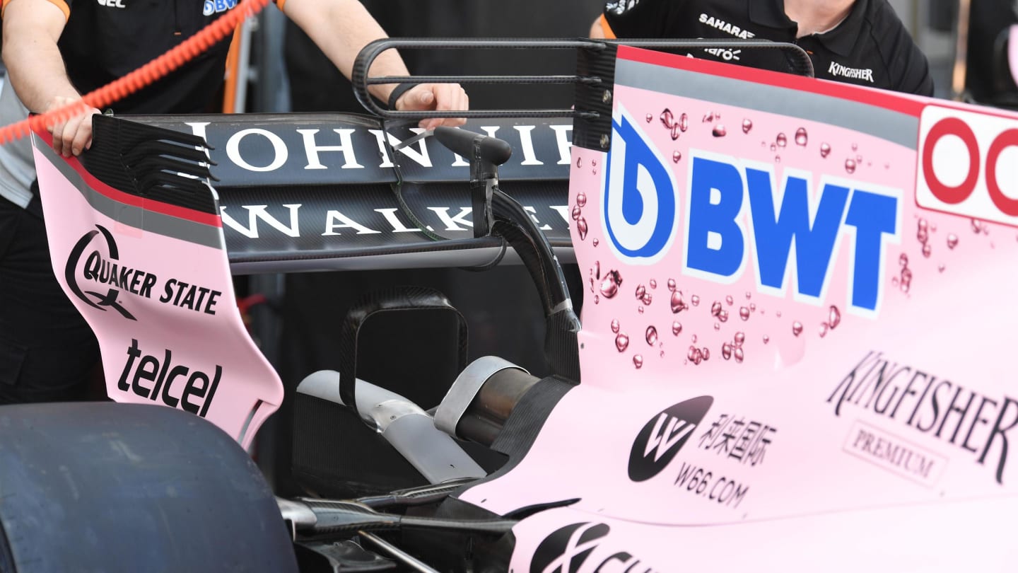 Force India VJM10 engine cover rear wing detail at Formula One World Championship, Rd6, Monaco Grand Prix, Preparations, Monte-Carlo, Monaco, Wednesday 24 May 2017. © Sutton Images