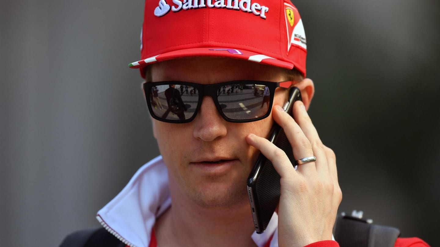 Kimi Raikkonen (FIN) Ferrari on the phone at Formula One World Championship, Rd4, Russian Grand Prix, Practice, Sochi Autodrom, Sochi, Krasnodar Krai, Russia, Friday 28 April 2017. © Sutton Motorsport Images