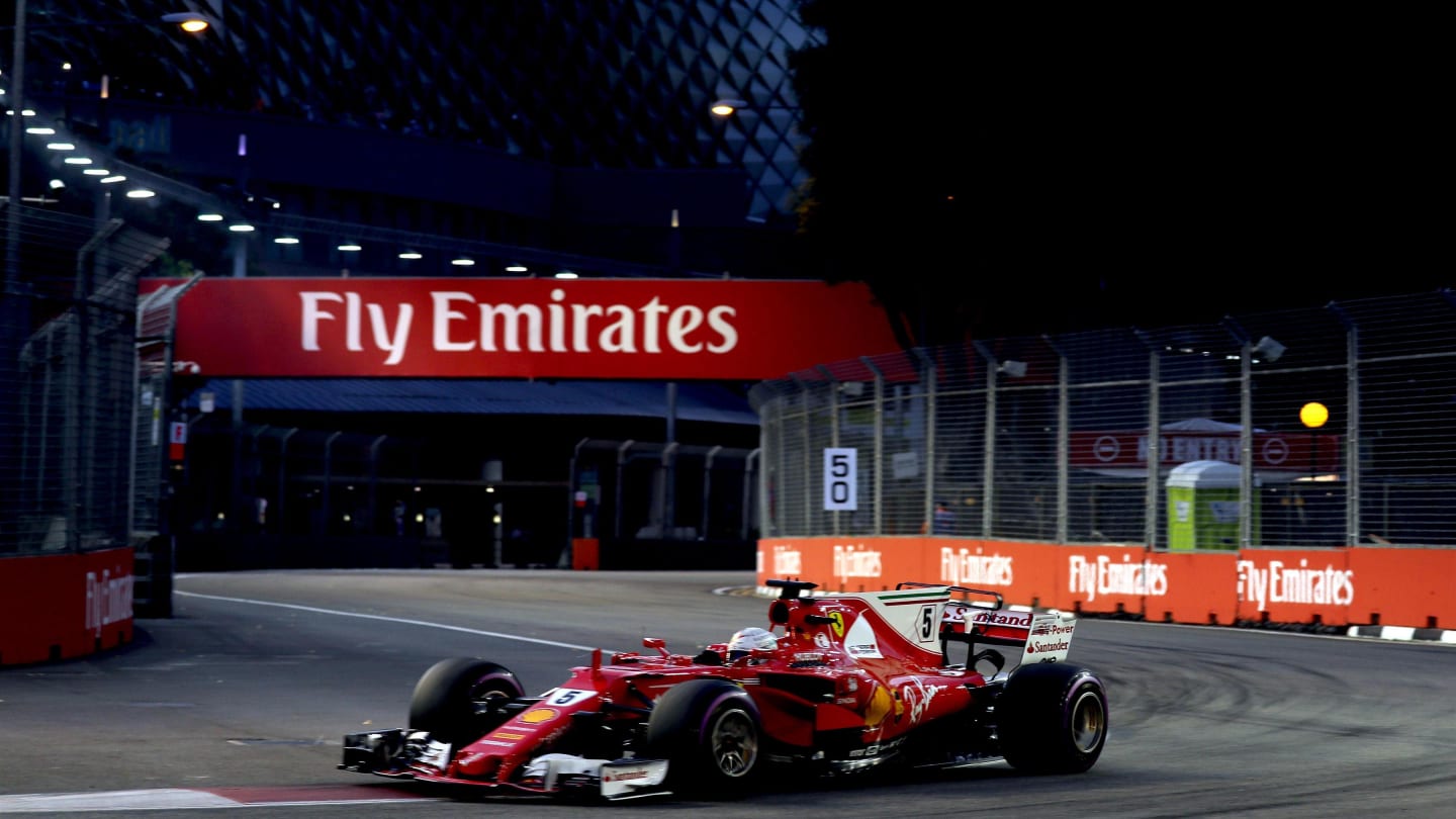 Sebastian Vettel (GER) Ferrari SF70-H at Formula One World Championship, Rd14, Singapore Grand Prix, Qualifying, Marina Bay Street Circuit, Singapore, Saturday 16 September 2017. © Sutton Images