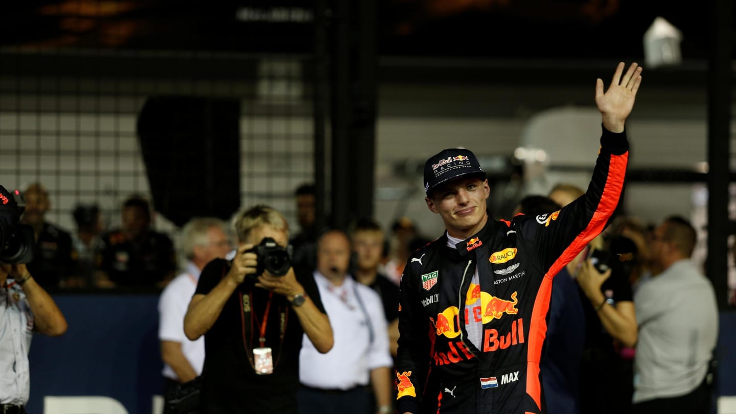 Max Verstappen (NED) Red Bull Racing celebrates in parc ferme at Formula One World Championship, Rd14, Singapore Grand Prix, Qualifying, Marina Bay Street Circuit, Singapore, Saturday 16 September 2017. © Sutton Images