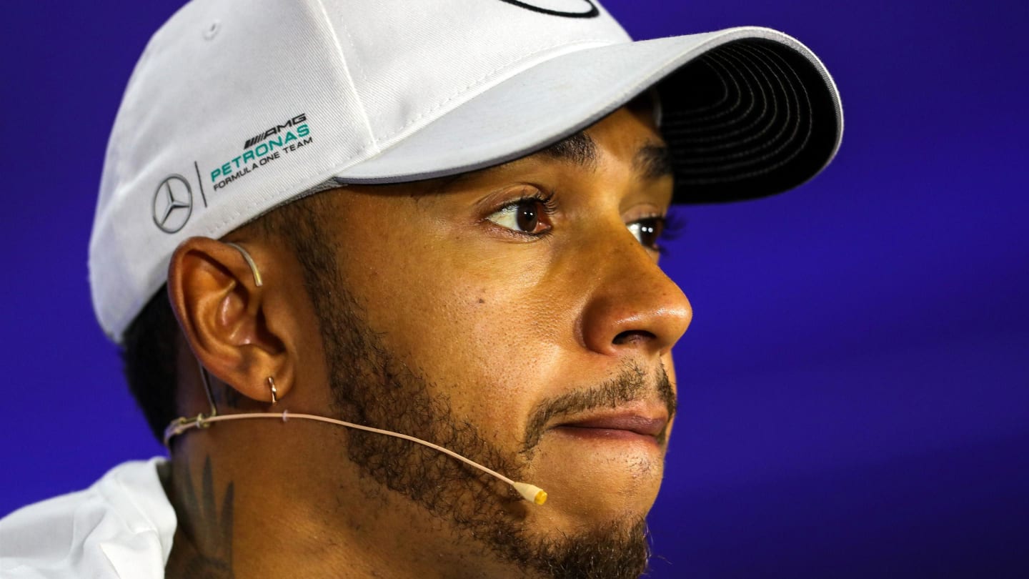 Lewis Hamilton (GBR) Mercedes AMG F1 in the Press Conference at Formula One World Championship, Rd14, Singapore Grand Prix, Preparations, Marina Bay Street Circuit, Singapore, Thursday 14 September 2017. © Sutton Images