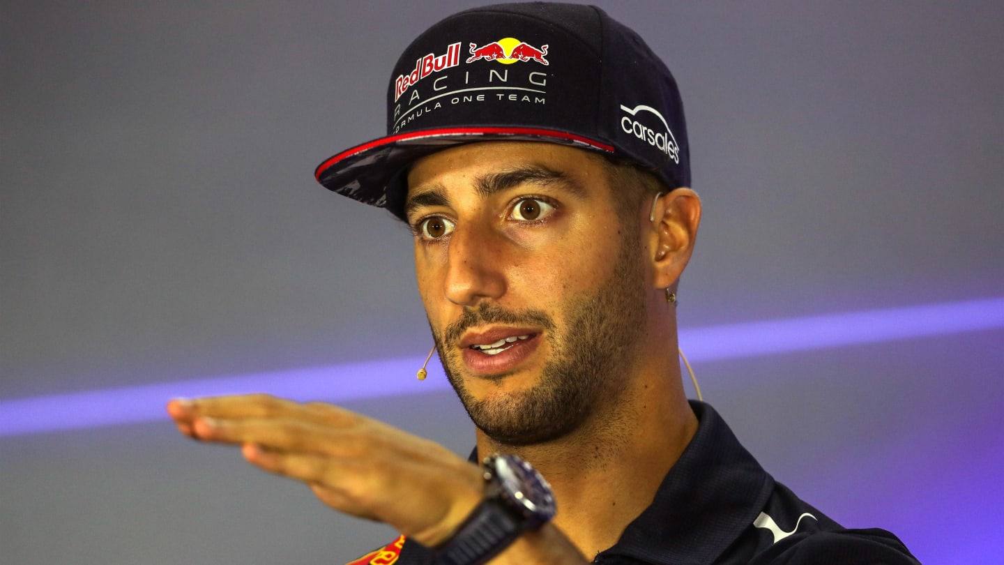 Daniel Ricciardo (AUS) Red Bull Racing in the Press Conference at Formula One World Championship, Rd14, Singapore Grand Prix, Preparations, Marina Bay Street Circuit, Singapore, Thursday 14 September 2017. © Sutton Images