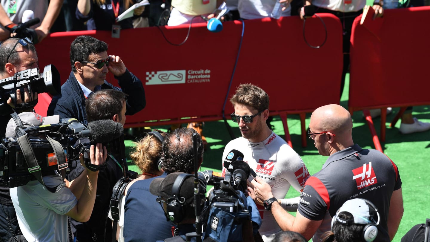 Romain Grosjean (FRA) Haas F1 talks with the media at Formula One World Championship, Rd5, Spanish Grand Prix, Qualifying, Barcelona, Spain, Saturday 13 May 2017. © Sutton Motorsport Images