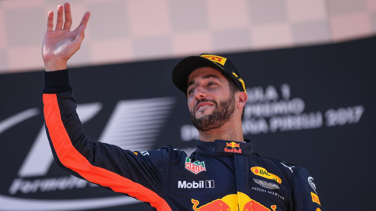 Daniel Ricciardo (AUS) Red Bull Racing celebrates on the podium at Formula One World Championship, Rd5, Spanish Grand Prix, Race, Barcelona, Spain, Sunday 14 May 2017. © Sutton Motorsport Images