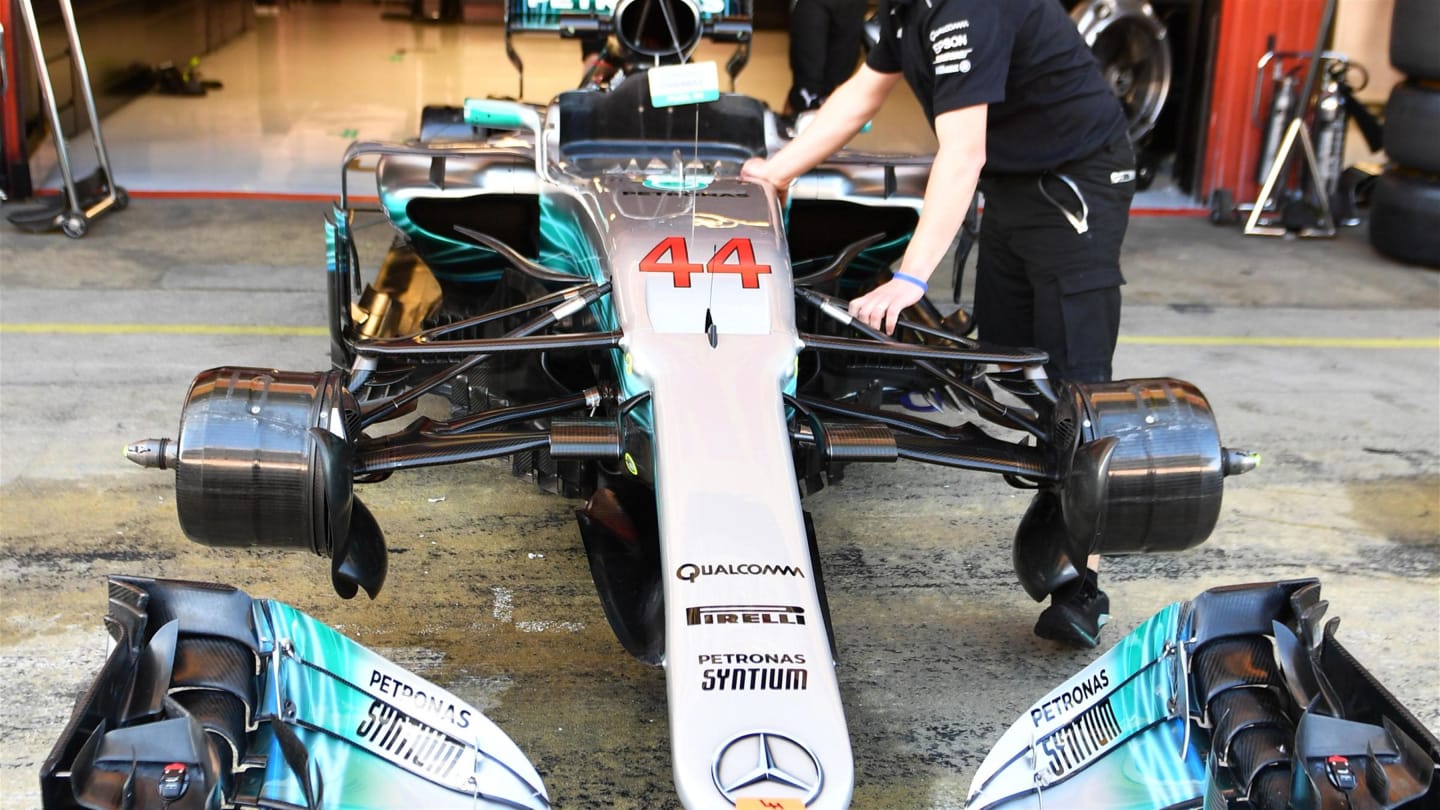 Mercedes-Benz F1 W08 Hybrid nose and front wing at Formula One World Championship, Rd5, Spanish Grand Prix, Preparations, Barcelona, Spain, Thursday 11 May 2017. © Sutton Motorsport Images