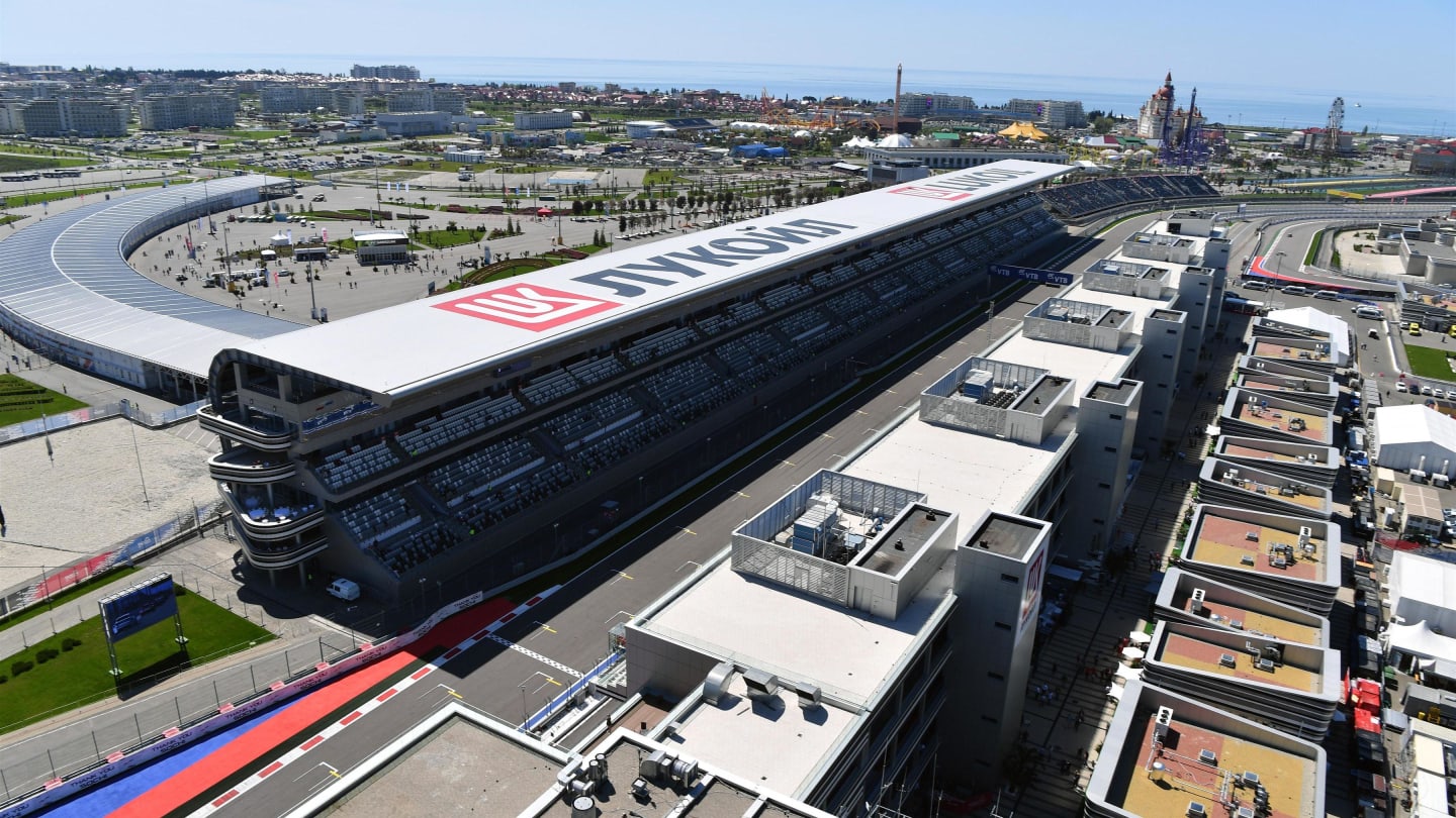 Aerial view at Formula One World Championship, Rd4, Russian Grand Prix, Qualifying, Sochi Autodrom,