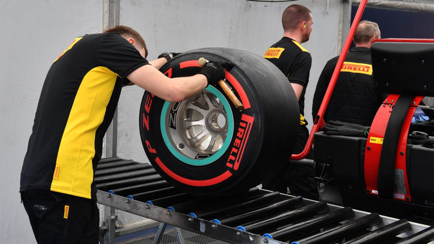 Pirelli tyre preparation area at Formula One Testing, Day One, Barcelona, Spain, 27 February