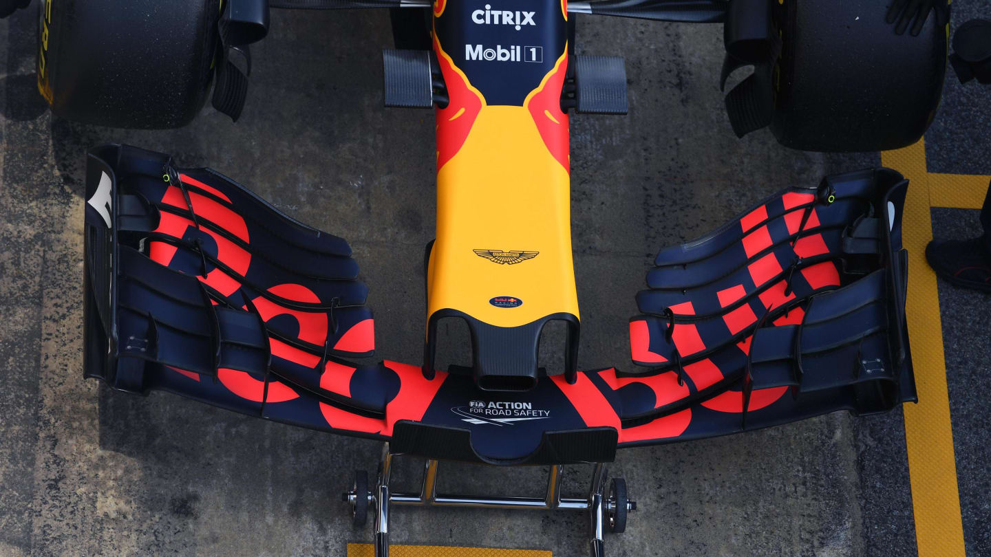Red Bull Racing RB13 nose and front wing detail at Formula One Testing, Day Three, Barcelona,