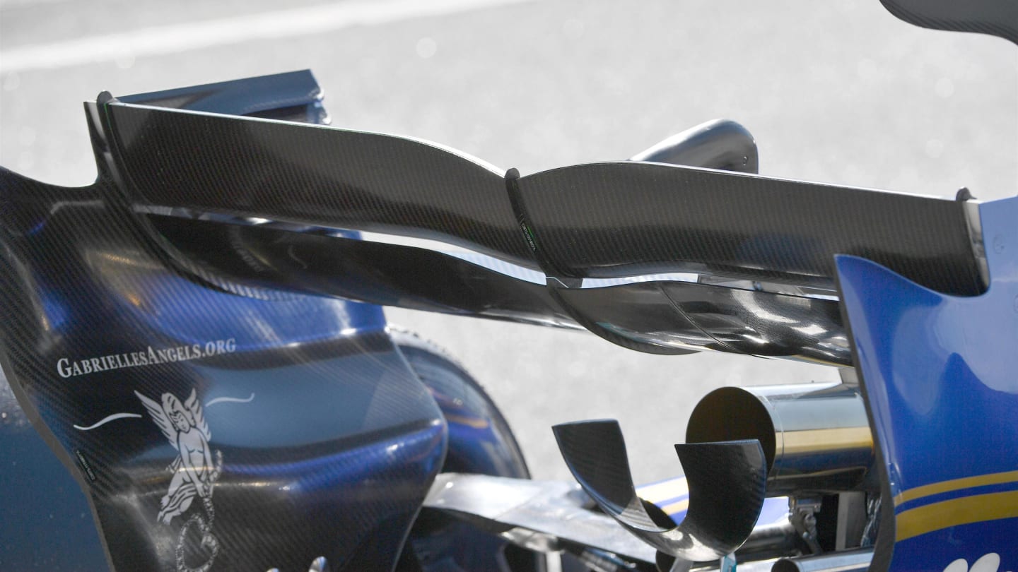 Sauber C36 rear wing detail at Formula One Testing, Day Three, Barcelona, Spain, 1 March 2017. © Sutton Images