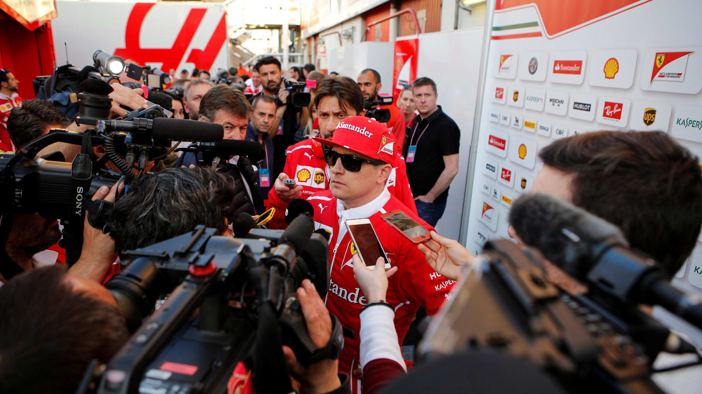Kimi Raikkonen (FIN) Ferrari talks with the media at Formula One Testing, Day Four, Barcelona, Spain, 10 March 2017. © Sutton Images