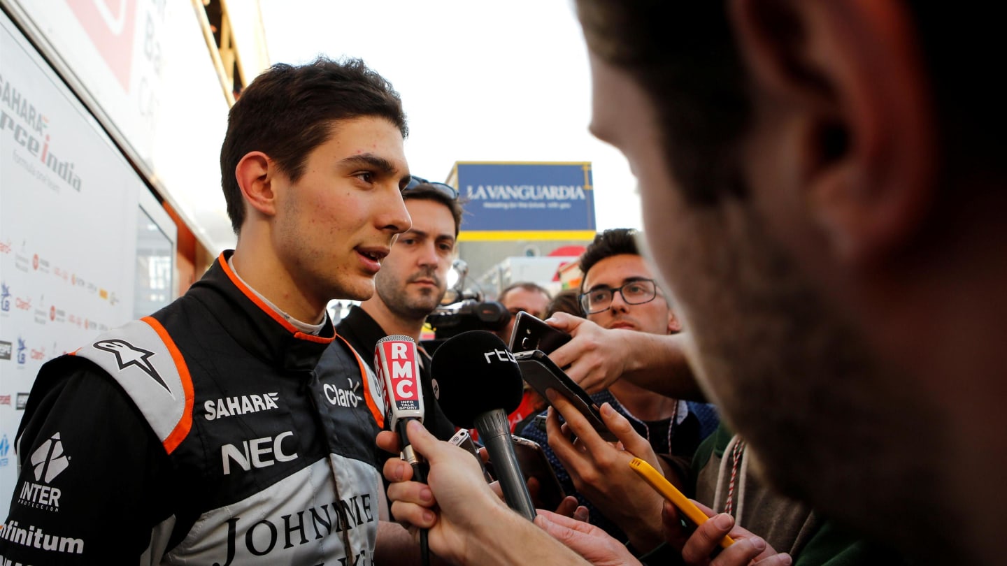 Esteban Ocon (FRA) Force India F1 talks with the media at Formula One Testing, Day Three, Barcelona, Spain, 9 March 2017. © Sutton Images