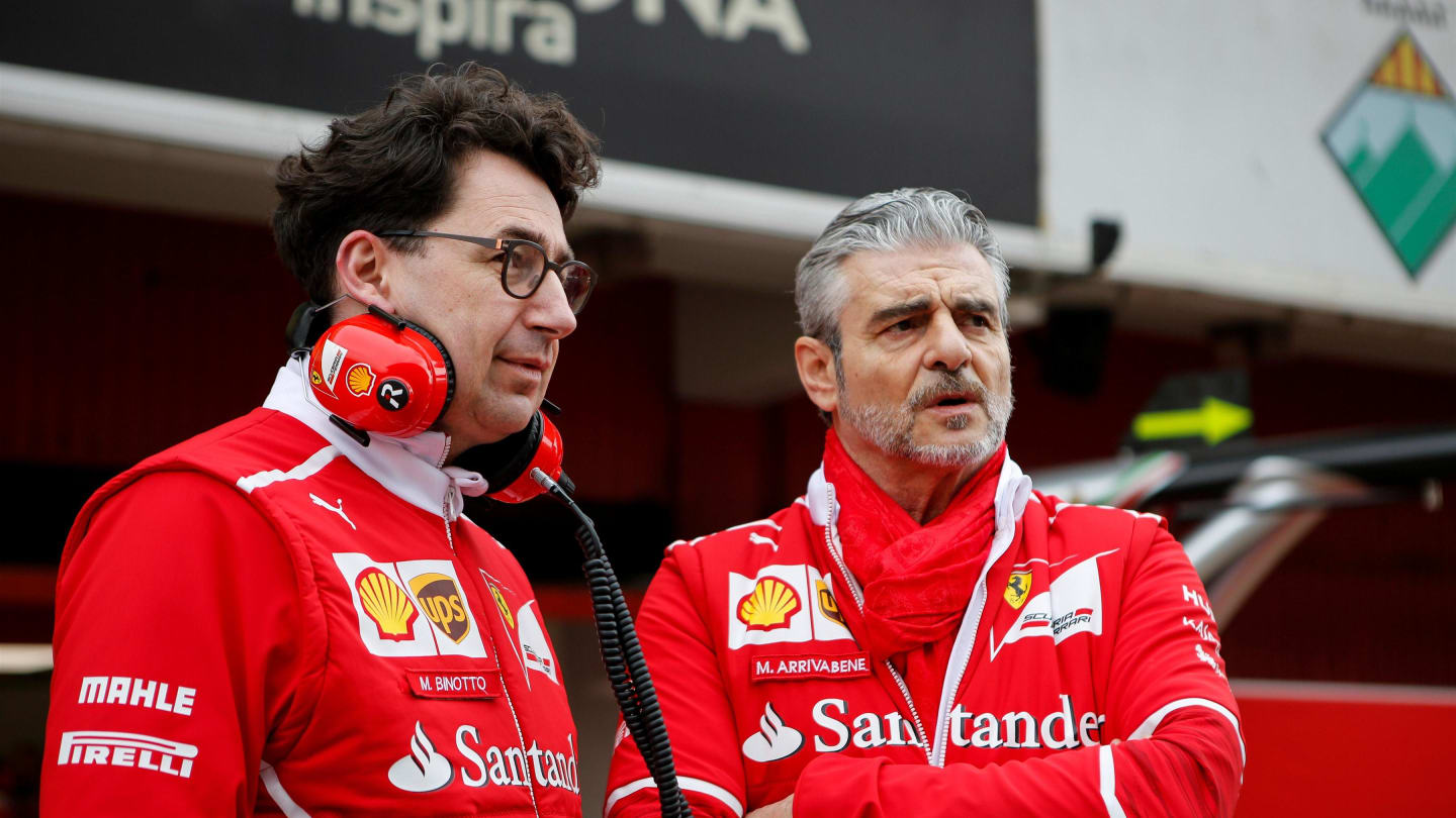 Mattia Binotto (ITA) Ferrari Chief Technical Officer and Maurizio Arrivabene (ITA) Ferrari Team