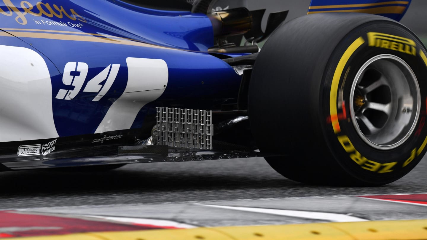 Aero sensor on the rear floor of the Sauber C36 at Formula One Testing, Day Two, Barcelona, Spain, 8 March 2017. © Sutton Images