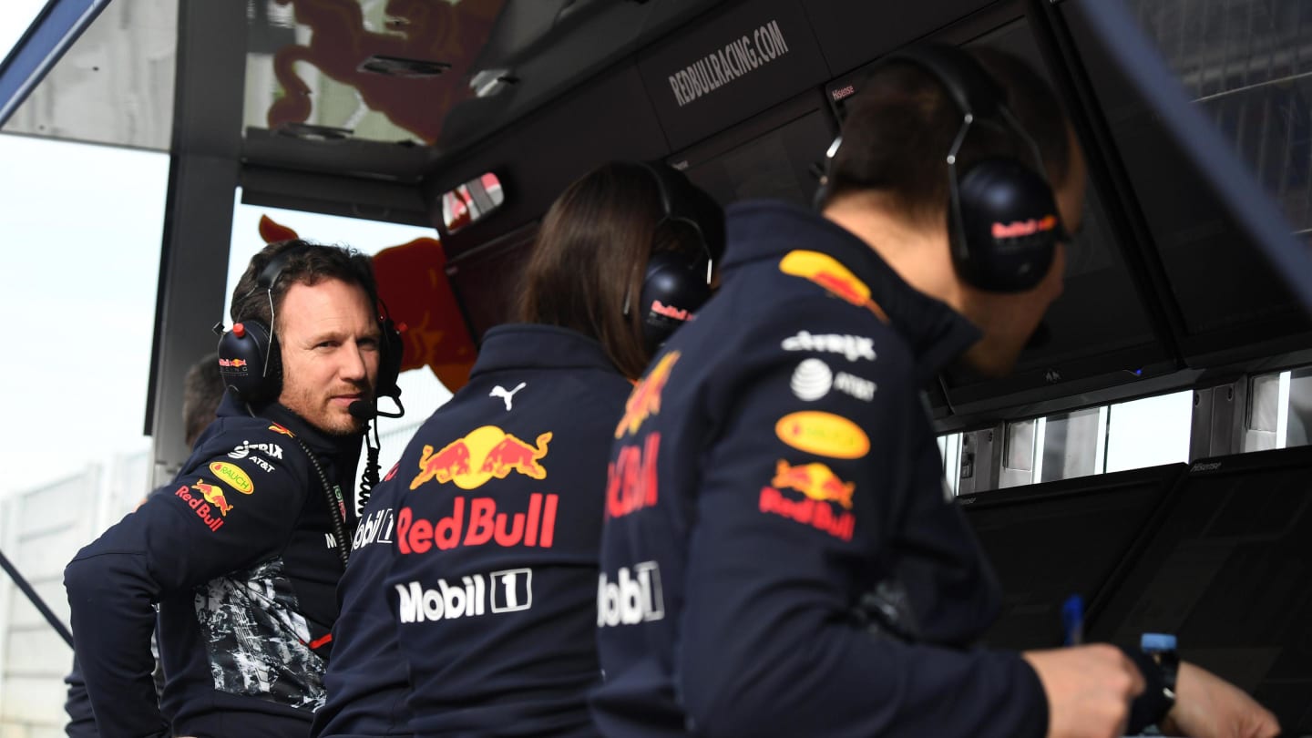 Christian Horner (GBR) Red Bull Racing Team Principal on the pit wall gantry at Formula One Testing, Day Two, Barcelona, Spain, 8 March 2017. © Sutton Images