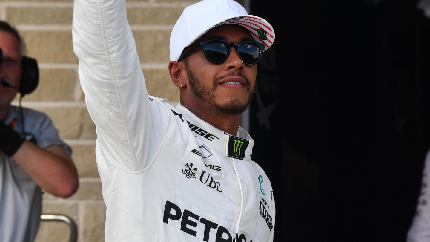 Pole sitter Lewis Hamilton (GBR) Mercedes AMG F1 celebrates in parc ferme at Formula One World