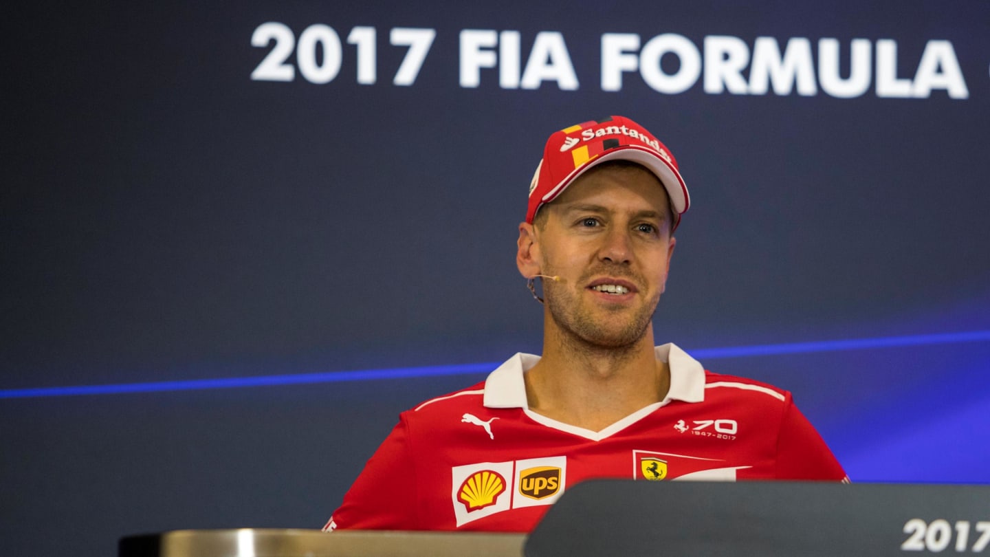 Sebastian Vettel (GER) Ferrari in the Press Conference at Formula One World Championship, Rd17, United States Grand Prix, Race, Circuit of the Americas, Austin, Texas, USA, Sunday 22 October 2017. © Manuel Goria/Sutton Images