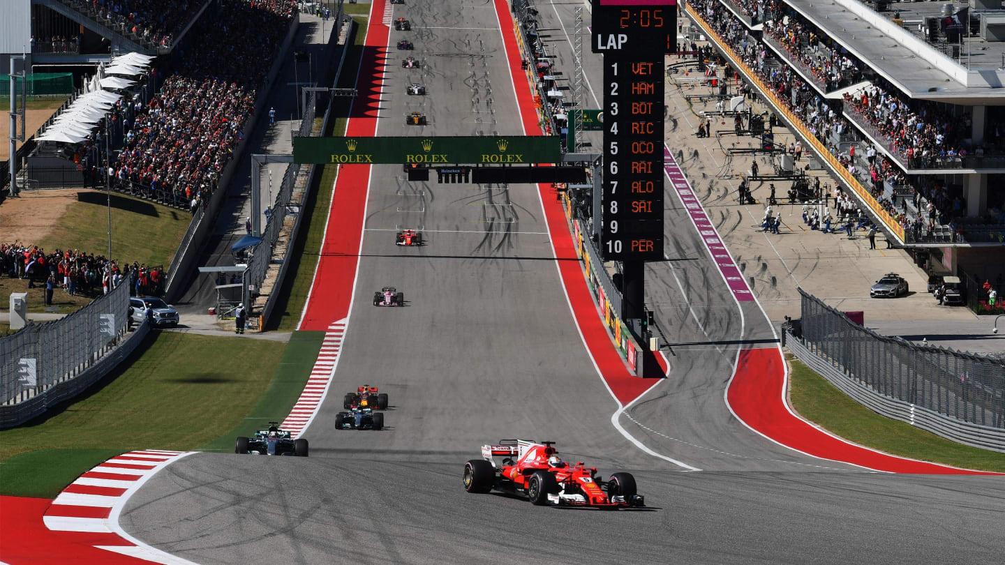 Sebastian Vettel (GER) Ferrari SF70-H leads at Formula One World Championship, Rd17, United States