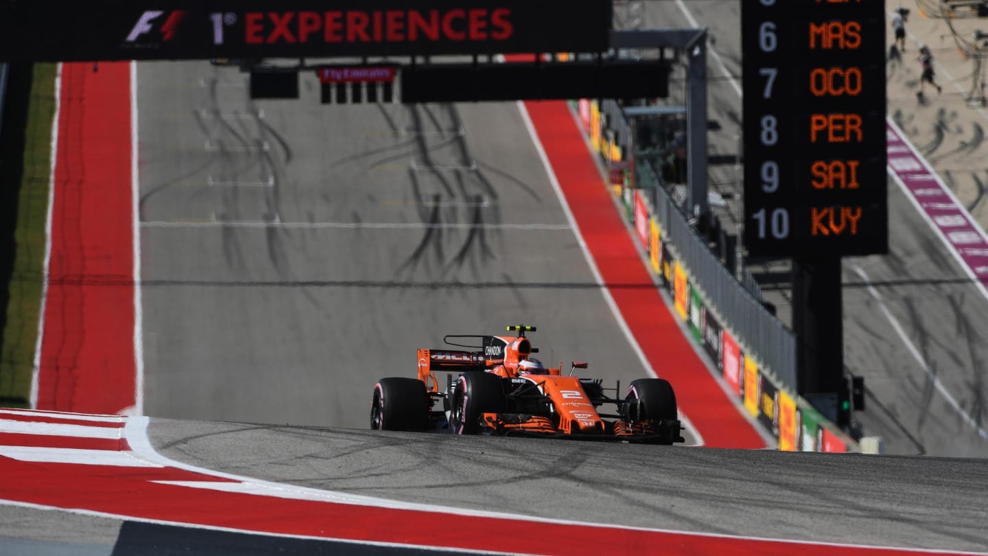 Stoffel Vandoorne (BEL) McLaren MCL32 at Formula One World Championship, Rd17, United States Grand Prix, Race, Circuit of the Americas, Austin, Texas, USA, Sunday 22 October 2017. © Mark Sutton/Sutton Images