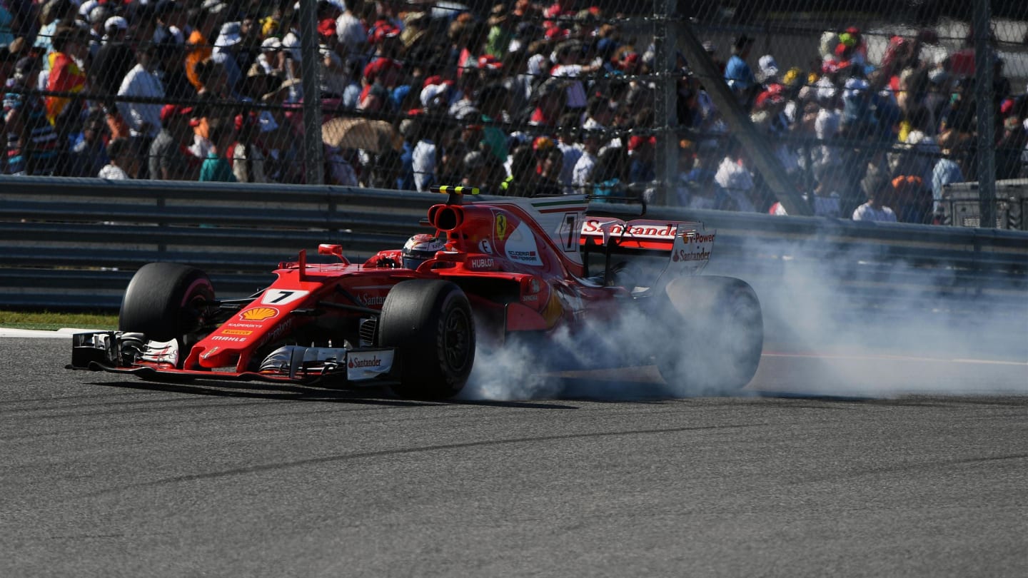 Kimi Raikkonen (FIN) Ferrari SF70-H locks up at Formula One World Championship, Rd17, United States