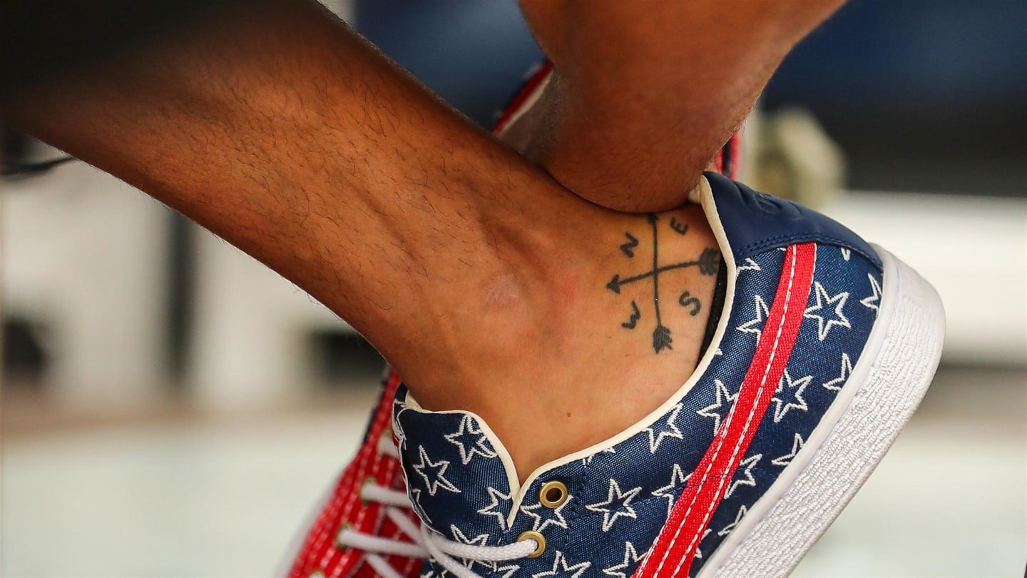 Daniel Ricciardo (AUS) Red Bull Racing shoes and tattoo at Formula One World Championship, Rd17, United States Grand Prix, Preparations, Circuit of the Americas, Austin, Texas, USA, Thursday 19 October 2017. © Kym Illman/Sutton Images