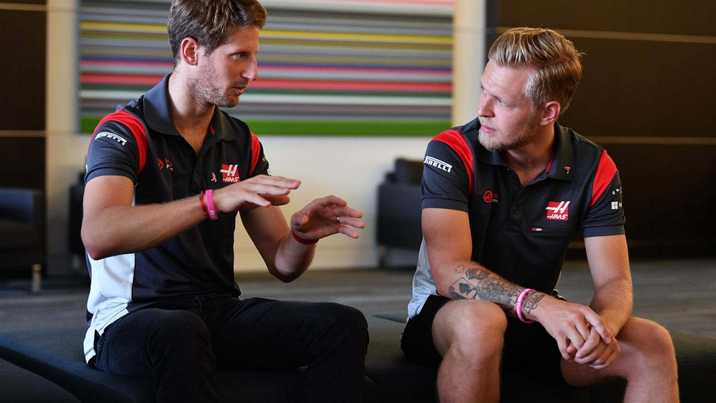 Romain Grosjean (FRA) Haas F1 and Kevin Magnussen (DEN) Haas F1 at Formula One World Championship, Rd17, United States Grand Prix, Preparations, Circuit of the Americas, Austin, Texas, USA, Thursday 19 October 2017. © Mark Sutton/Sutton Images