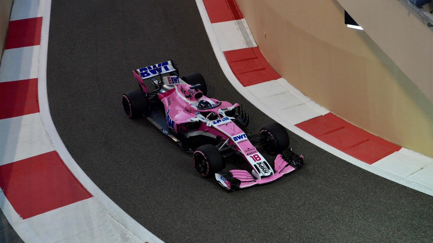 Lance Stroll, Racing Point Force India VJM11 at Formula One Testing, Day One, Yas Marina Circuit,