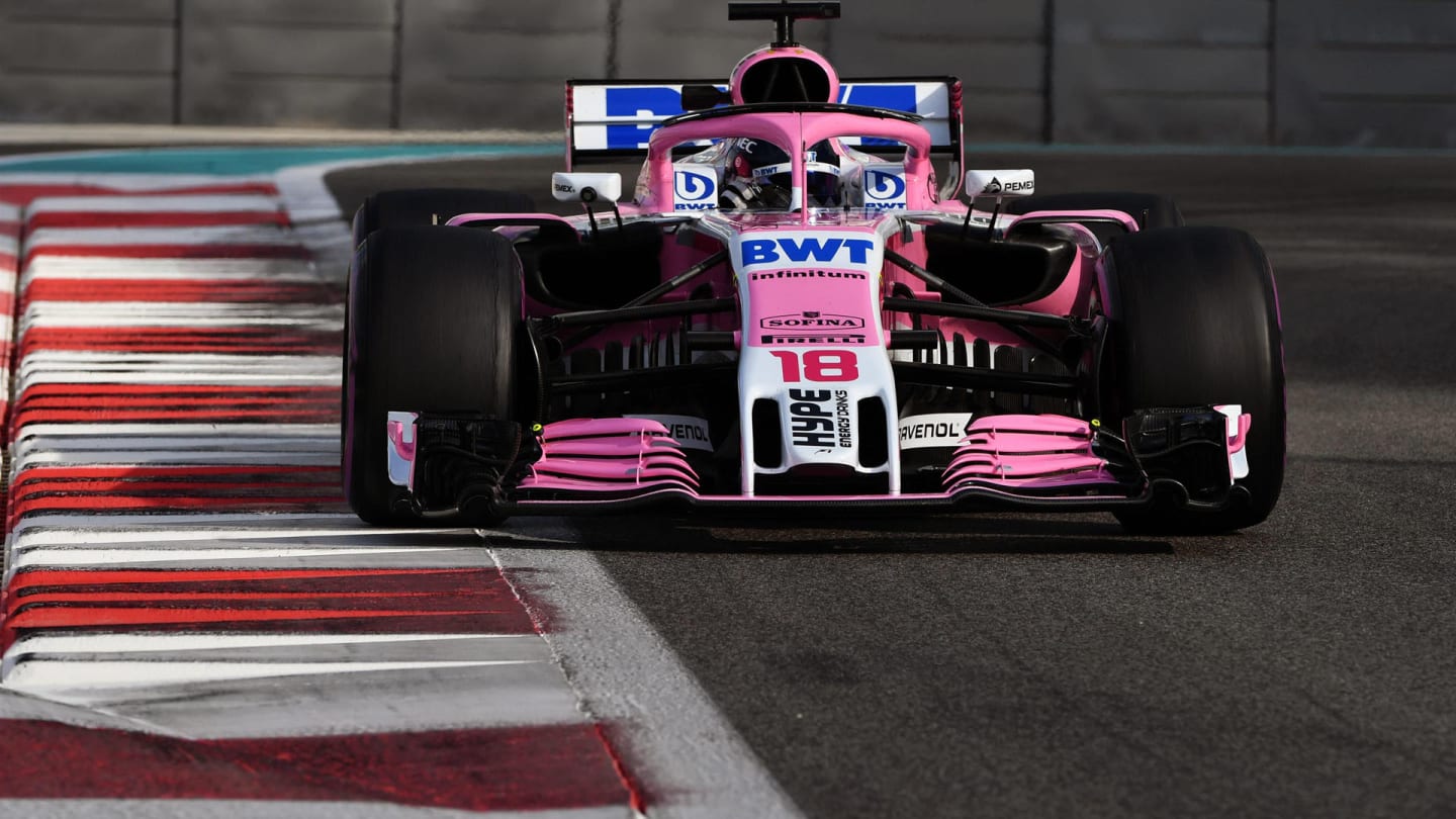 Lance Stroll, Racing Point Force India VJM11 at Formula One Testing, Day Two, Yas Marina Circuit,