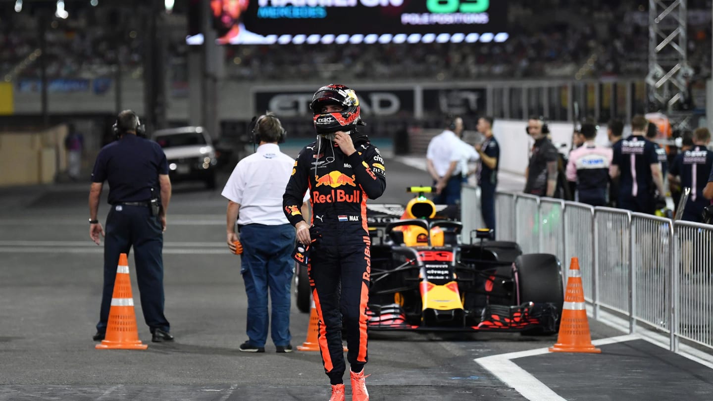 Max Verstappen, Red Bull Racing in Parc Ferme at Formula One World Championship, Rd21, Abu Dhabi Grand Prix, Qualifying, Yas Marina Circuit, Abu Dhabi, UAE, Saturday 24 November 2018.