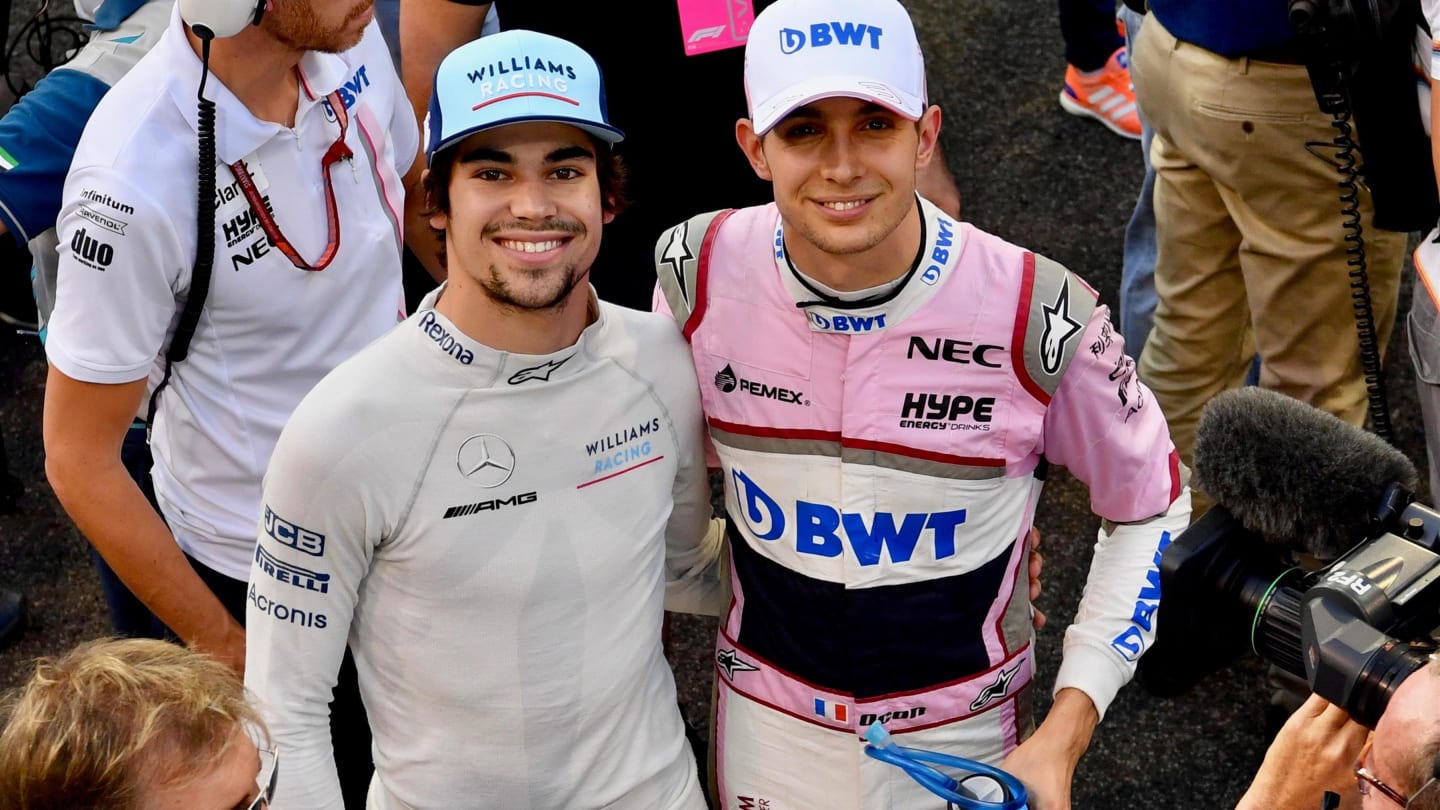 Lance Stroll, Williams Racing and Esteban Ocon, Racing Point Force India on the grid at Formula One